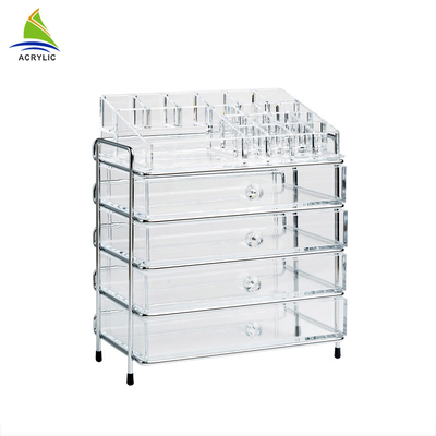 Trang điểm thanh lịch lưu trữ 4 ngăn kéo hộp lưu trữ rõ ràng acrylic tầng hiển thị kệ
