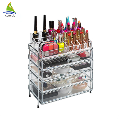 Trang điểm thanh lịch lưu trữ 4 ngăn kéo hộp lưu trữ rõ ràng acrylic tầng hiển thị kệ