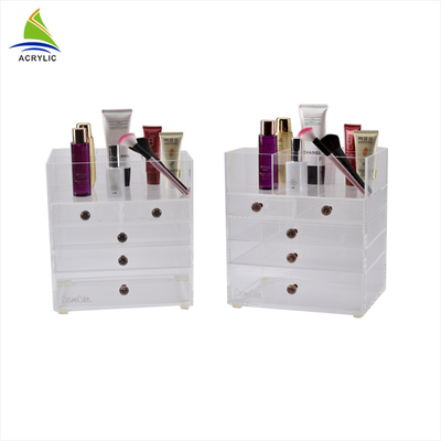 Trắng Acrylic Mỹ phẩm Hiển thị trường hợp Acrylic Drawer Trang điểm Organizer Flatness