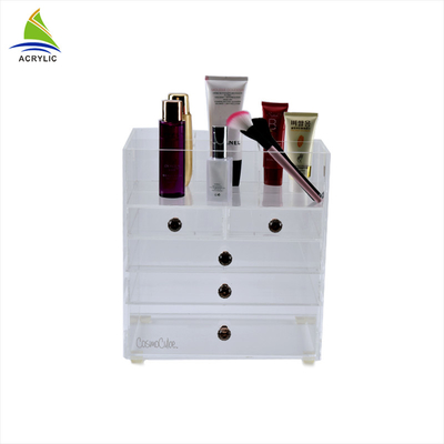 Trắng Acrylic Mỹ phẩm Hiển thị trường hợp Acrylic Drawer Trang điểm Organizer Flatness
