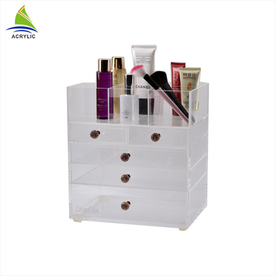 Trắng Acrylic Mỹ phẩm Hiển thị trường hợp Acrylic Drawer Trang điểm Organizer Flatness