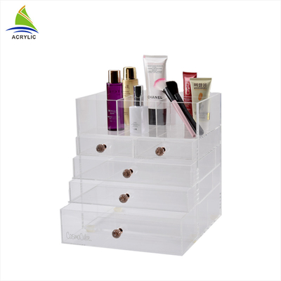 Trắng Acrylic Mỹ phẩm Hiển thị trường hợp Acrylic Drawer Trang điểm Organizer Flatness