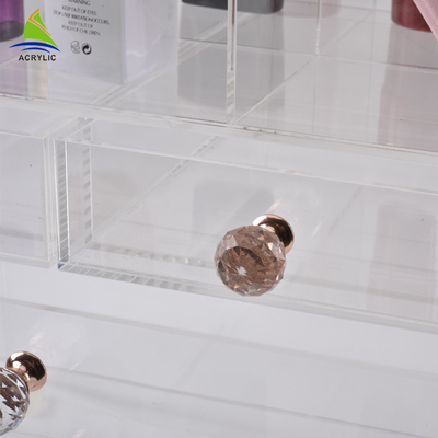 Trắng Acrylic Mỹ phẩm Hiển thị trường hợp Acrylic Drawer Trang điểm Organizer Flatness