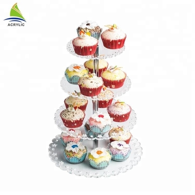 Vòng 4 Tier Crylic Bánh Hiển thị Acrylic Tráng miệng Hiển thị Stands Đối với lưu trữ
