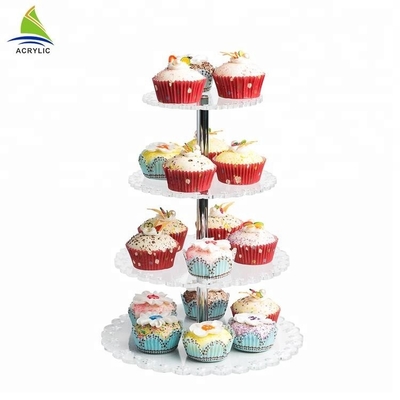 Vòng 4 Tier Crylic Bánh Hiển thị Acrylic Tráng miệng Hiển thị Stands Đối với lưu trữ