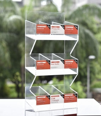 Điện thoại di động Acrylic Hiển thị phụ kiện Stand cho cáp USB Crystal đánh bóng