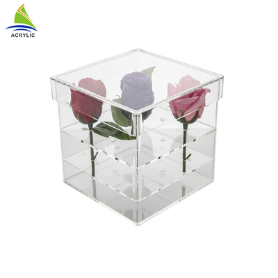 Đám cưới sang trọng tươi 16 lỗ Acrylic hộp cho 16 hoa hồng bóng cán