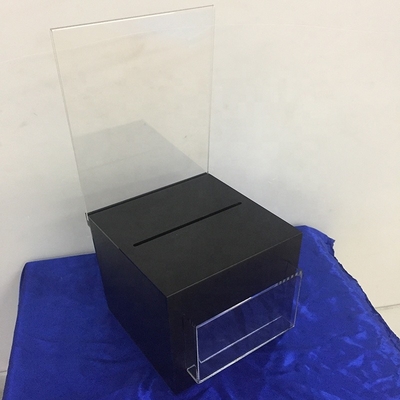 Frosty Black Lockable Hiển thị hộp / Hộp quyên góp Perspex với Chủ thẻ