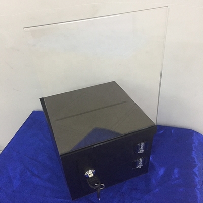 Frosty Black Lockable Hiển thị hộp / Hộp quyên góp Perspex với Chủ thẻ