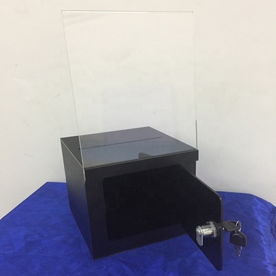 Frosty Black Lockable Hiển thị hộp / Hộp quyên góp Perspex với Chủ thẻ