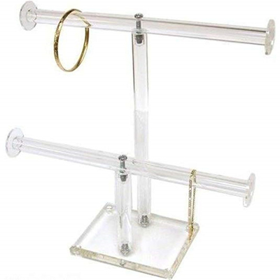 Màn hình hiển thị trang sức acrylic 2 tầng rõ ràng, bộ vòng đeo tay T-Bar
