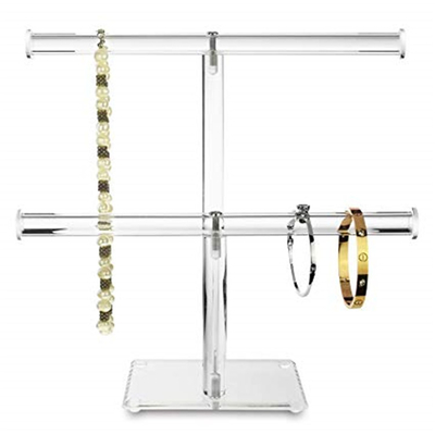 Màn hình hiển thị trang sức acrylic 2 tầng rõ ràng, bộ vòng đeo tay T-Bar
