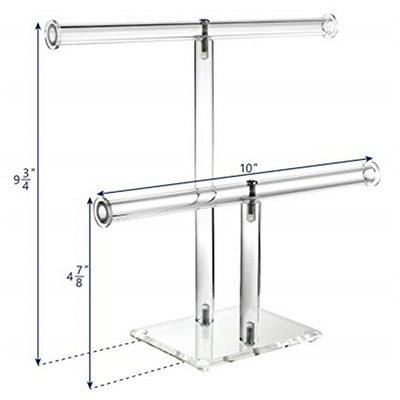 Màn hình hiển thị trang sức acrylic 2 tầng rõ ràng, bộ vòng đeo tay T-Bar