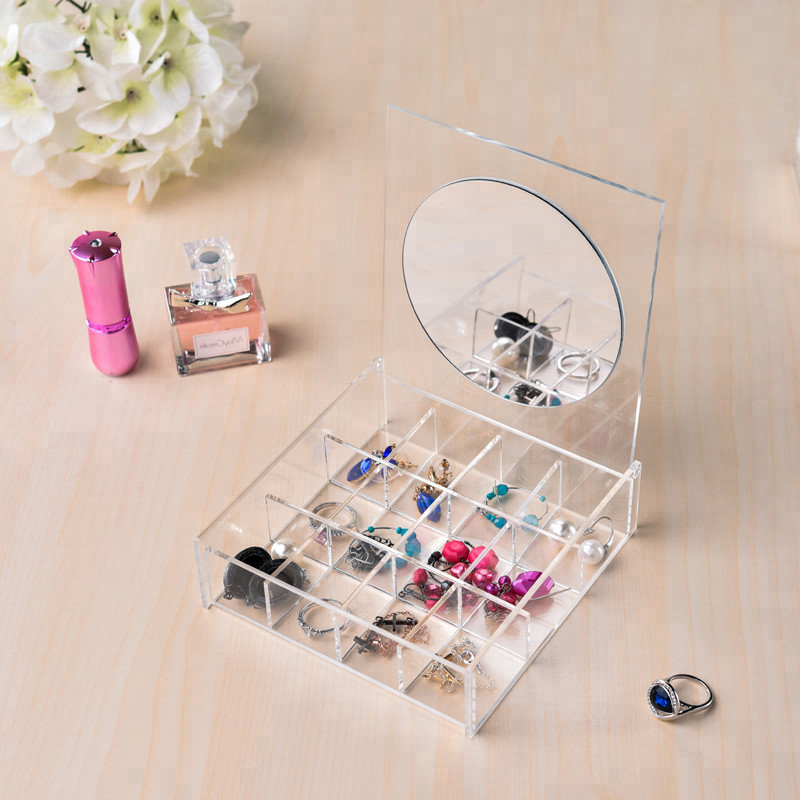 Đồ trang sức hiển thị Acrylic rõ ràng Hiển thị trang sức bộ lưu trữ với dịch vụ gương OEM
