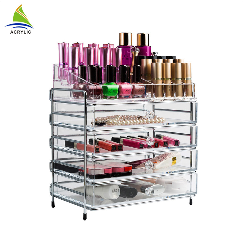 Trang điểm thanh lịch lưu trữ 4 ngăn kéo hộp lưu trữ rõ ràng acrylic tầng hiển thị kệ