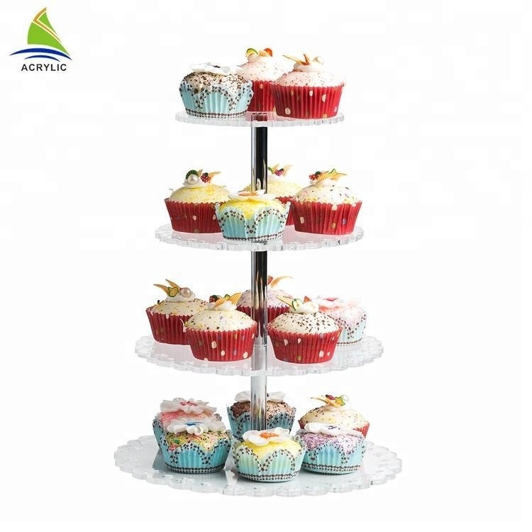 Vòng 4 Tier Crylic Bánh Hiển thị Acrylic Tráng miệng Hiển thị Stands Đối với lưu trữ