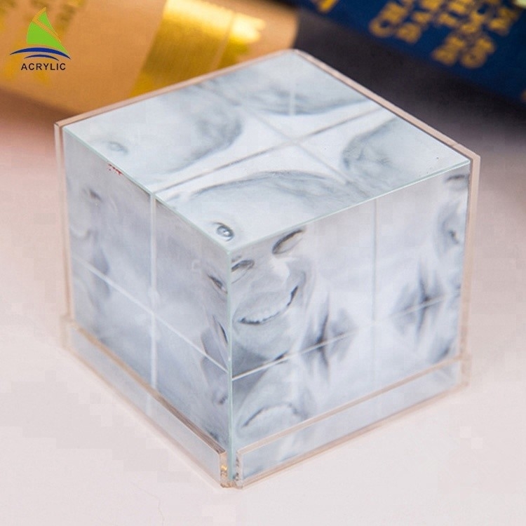 Rõ ràng 6 bên acrylic khung ảnh khối lập phương tùy chỉnh kích thước màn hình lụa in ấn