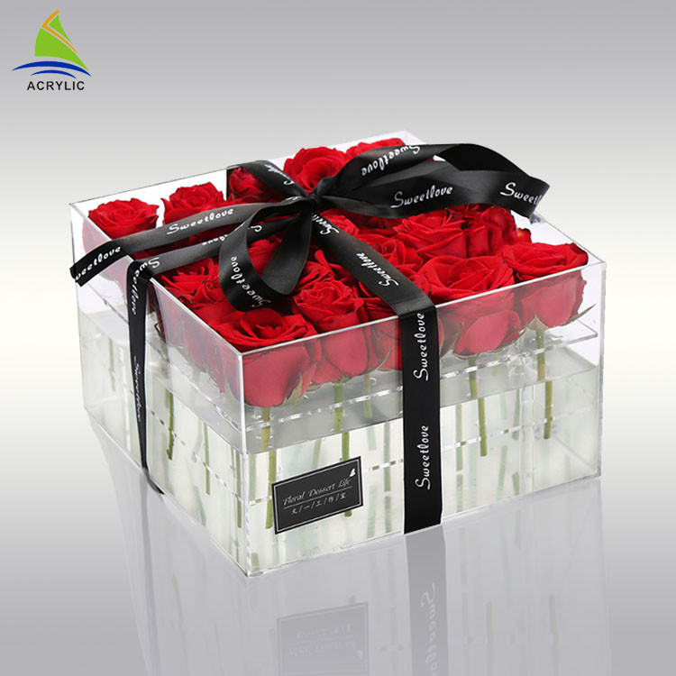 Plexiglass rõ ràng Acrylic hộp lưu trữ Acrylic hoa tùy chỉnh bao bì hộp cho bảo quản 25 hoa hồng